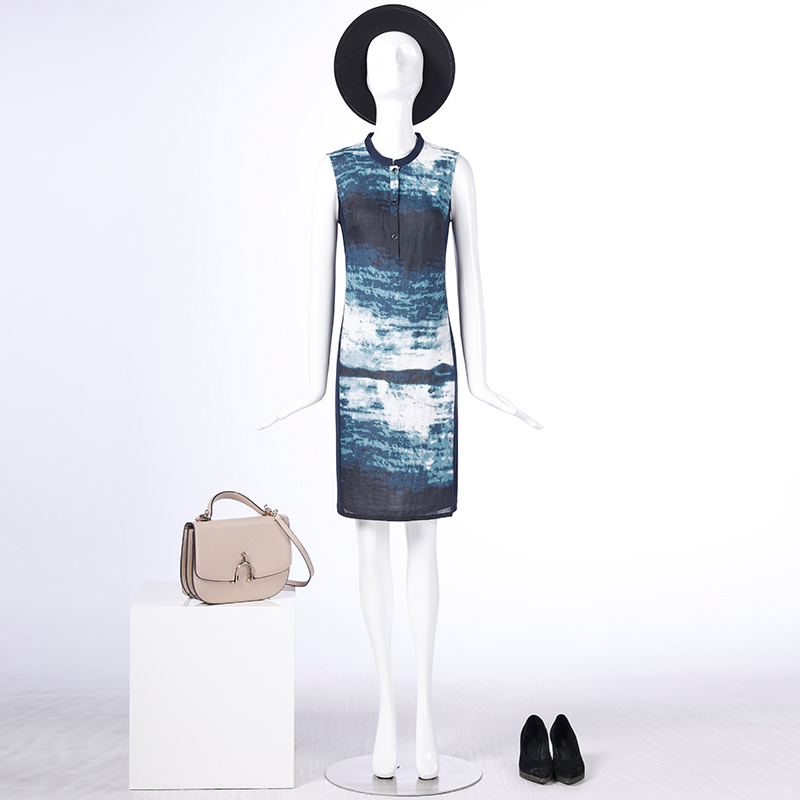 靓诺泼墨画蓝色连衣裙ll18285a