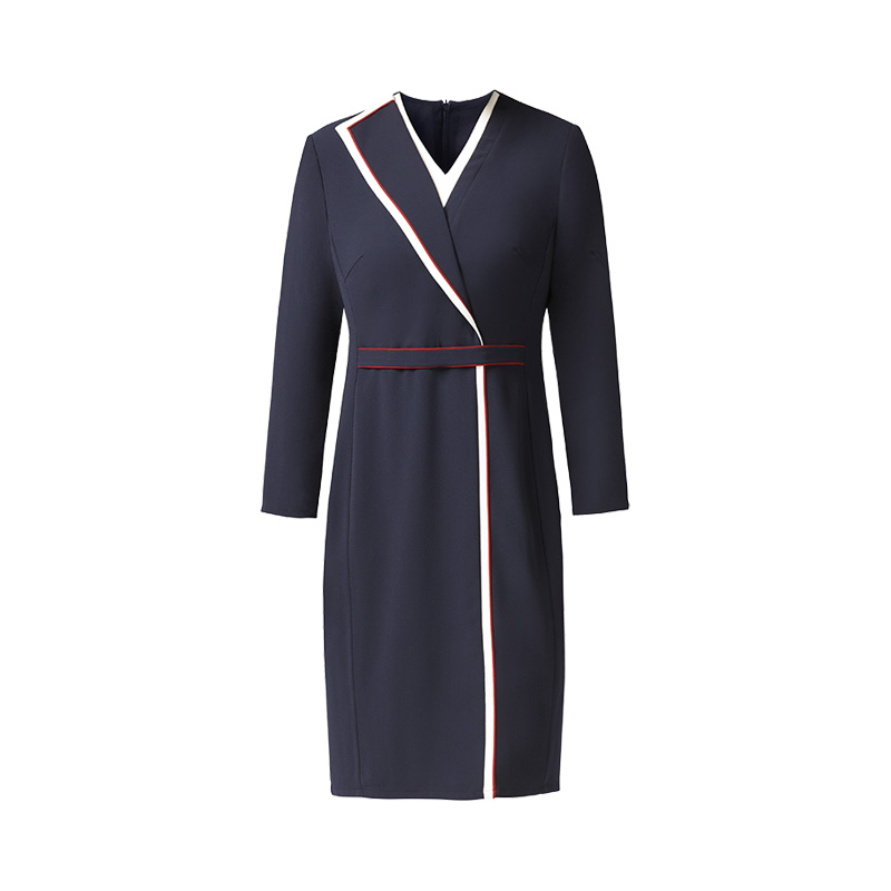 斜领蓝白撞色连衣裙LL19148A