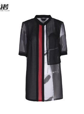 靓诺复古港风水墨扎染衬衫女夏季设计感宽松印花雪纺衫LC23218J