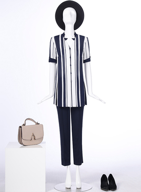 靓诺蓝白条系带衬衫LC16219A