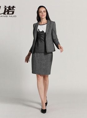 靓诺秋冬女士外套职业短款西装修身显瘦灰色双层下摆上衣LS19375A
