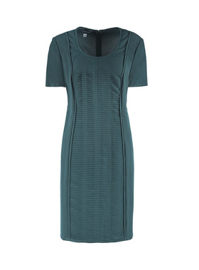 靓诺时尚气质修身中长款裙子墨绿色风琴褶春夏连衣裙LL16146A