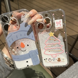 围巾雪人适用苹果16promax手机壳15华为mate70pro新款 P70女x200pro防摔OPPO流沙findx8小米15硅胶保护套14pro