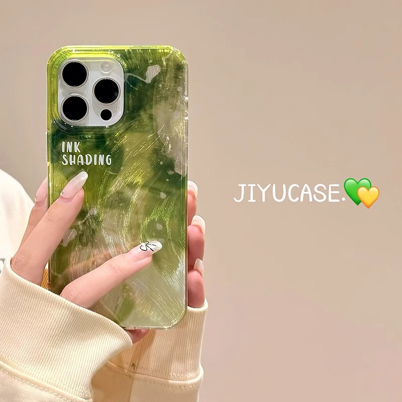 晕染绿色适用vivox100s手机壳mate60pro羽纱苹果16plus卡通15软防摔pro高级感pura70小米14红米k70渐变reno12