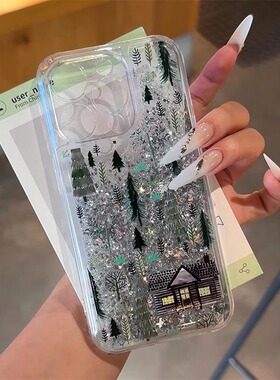 森林木屋适用小米15pro手机壳14会下雪的手机壳iphone16全包流沙mate60红米k70秋冬x200马年findx8雪花reno13