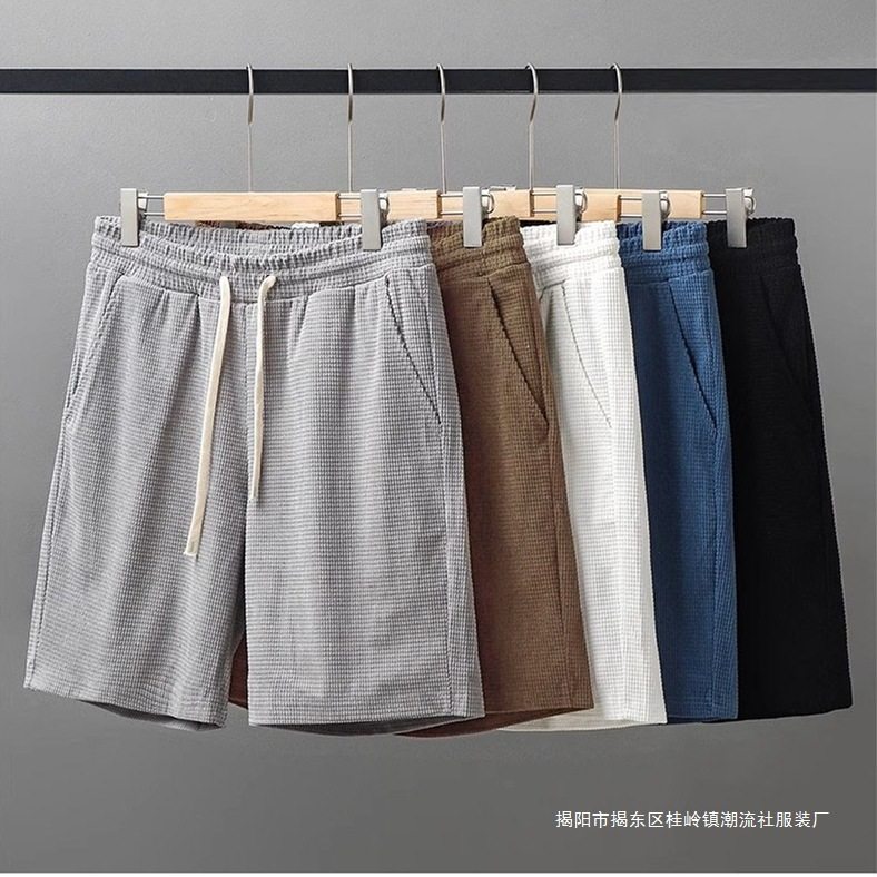 运动短裤男士裤子夏季外穿篮球裤美式休闲裤华夫格五分裤男下装