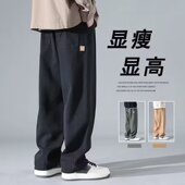 子男士 男生宽松紧腰长裤 春秋季 裤 潮牌百搭阔腿日系工装 直筒休闲裤