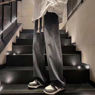广州新塘牛仔裤男直筒宽松ins潮流青少年帅气渐变休闲阔腿裤春秋