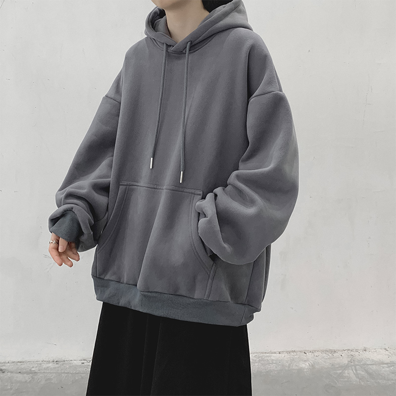 卫衣男秋冬季宽松套头纯色保暖加绒加厚上衣服青少年大码休闲外套