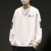 百搭字母印花宽松三杆休闲套头衫 圆领长袖 男春秋季 青年打底卫衣潮