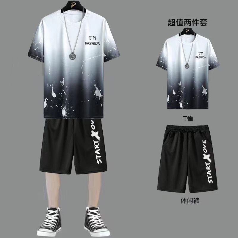 冰丝短袖t恤套装男夏季宽松大码