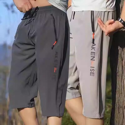清仓捡漏外贸出口冰丝短裤男夏季宽松直筒大码7分裤弹力运动裤子