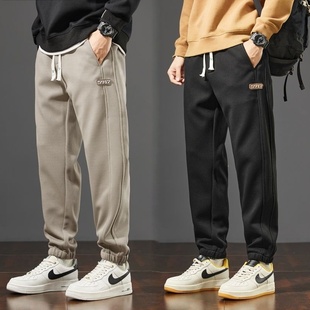 上班工作服男款裤子秋冬季加绒工装耐磨宽松紧腰束脚收口休闲卫裤