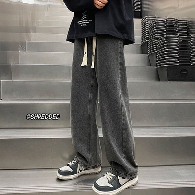 男款牛仔裤春秋季抽绳宽松休闲裤