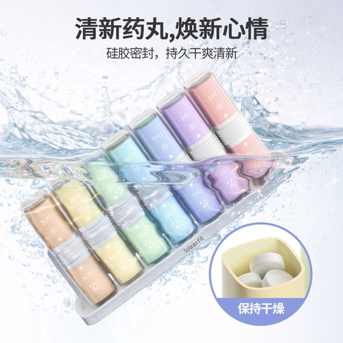 ideerfit壁挂磁吸式便携药盒1日2餐随身小药盒药丸密封防潮食品级
