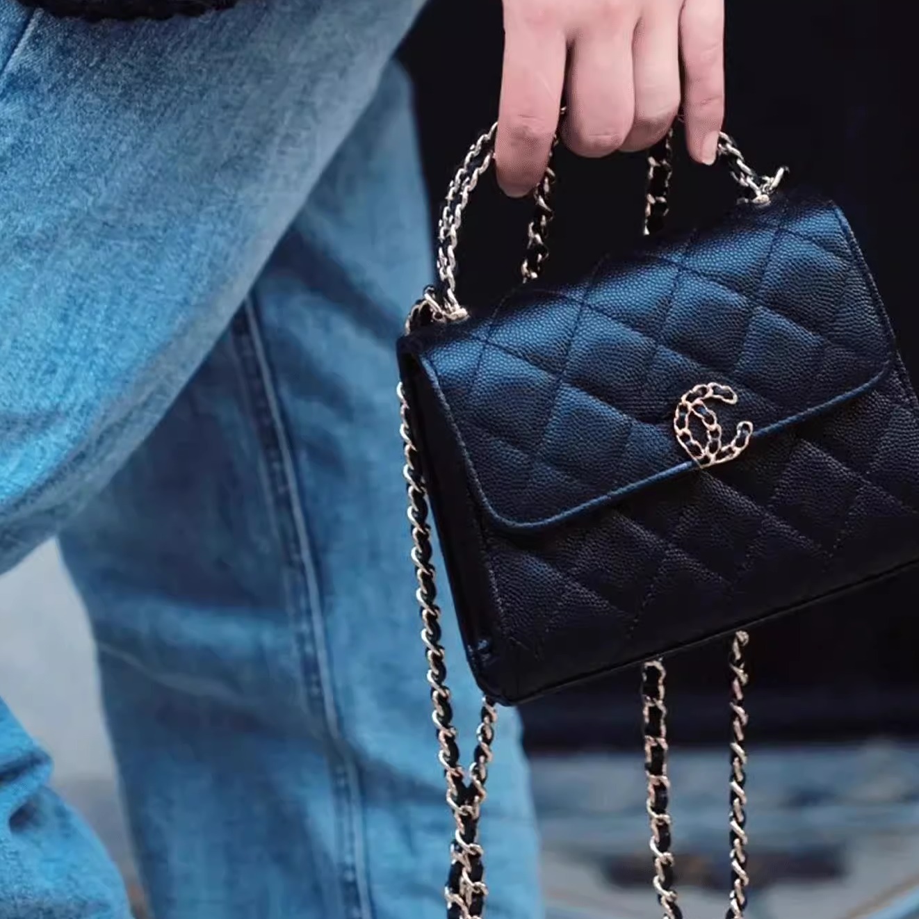 塔尖定制小香风23p kelly长款黑色荔枝牛皮25s迷你单肩包1031