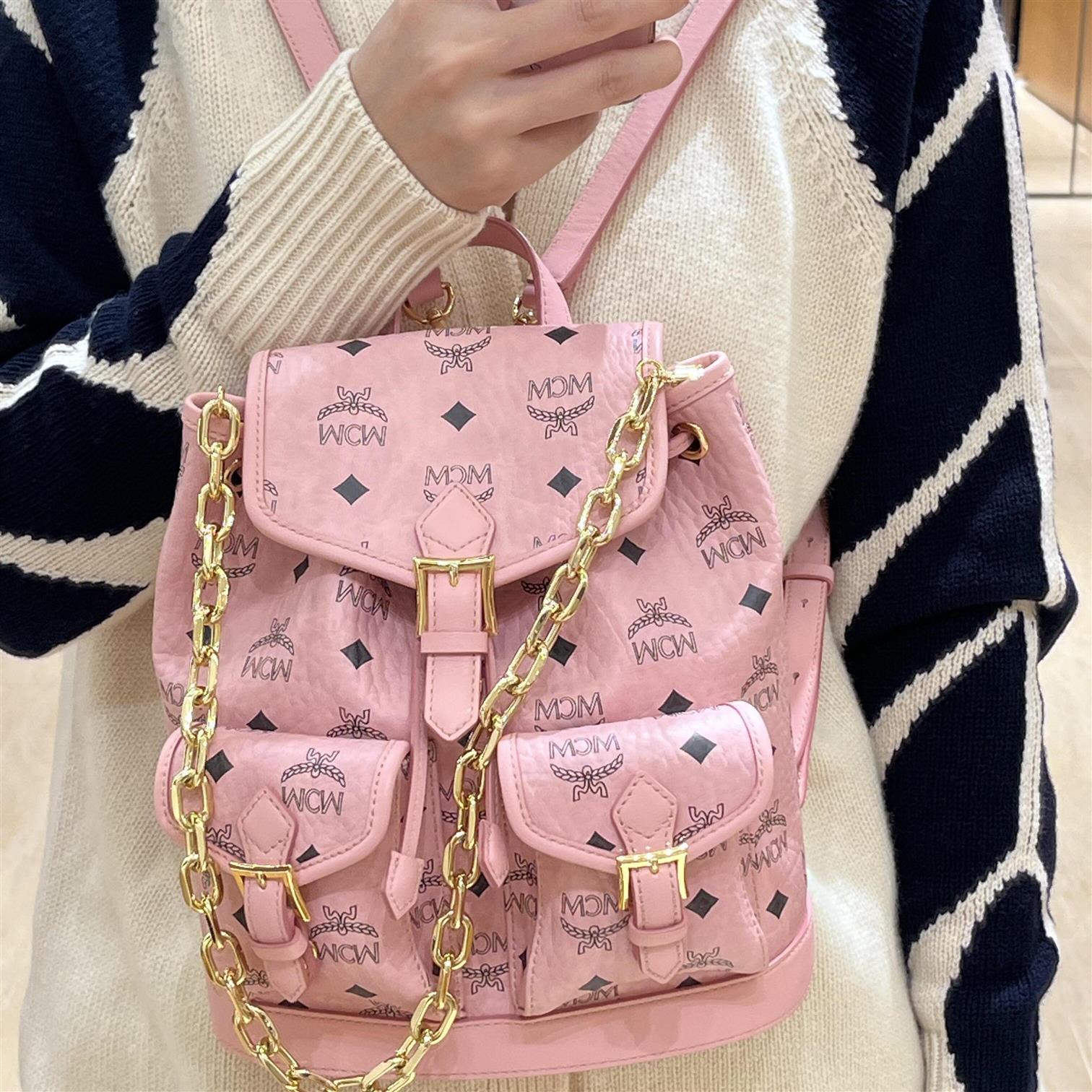 塔尖定制 STARK 经典老花真皮牛皮logo铆钉包男女同款双肩包1204