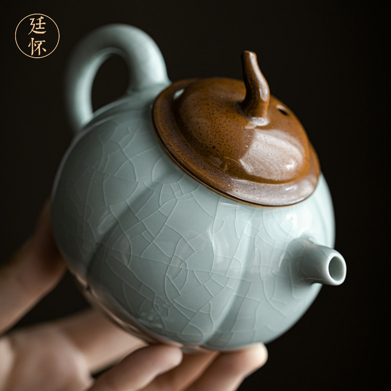 廷怀窑天青汝瓷原矿茶壶手持卵青禅翼开片可养泡茶壶家用原矿茶具