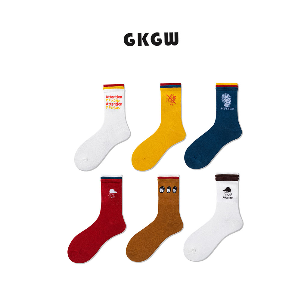 秋冬袜子女潮袜个性立体螺口棉袜中筒日系休闲网红长袜可爱头像女