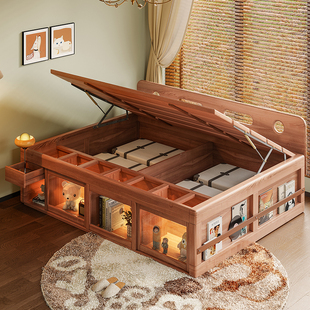 儿童床带储物空间儿童储物床1米2高箱床全实木小户型男孩单人1米5