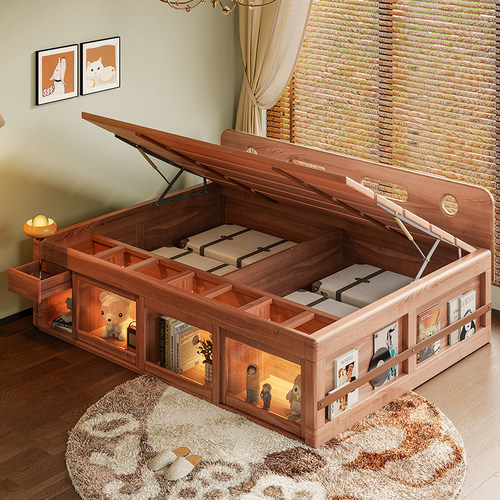 儿童床带储物空间儿童储物床1米2高箱床全实木小户型男孩单人1米5