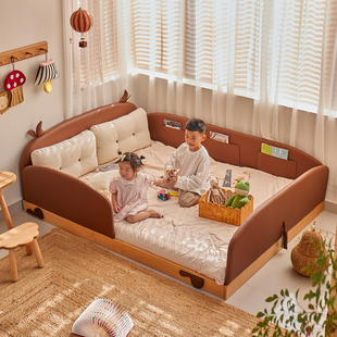 喜力美奶牛小岛宝宝地台床全实木女孩公主床男孩卧室单人成长床