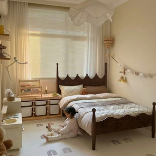 喜力美胡桃木色双人床法式复古床中古风新中式1.8m全实木床儿童床