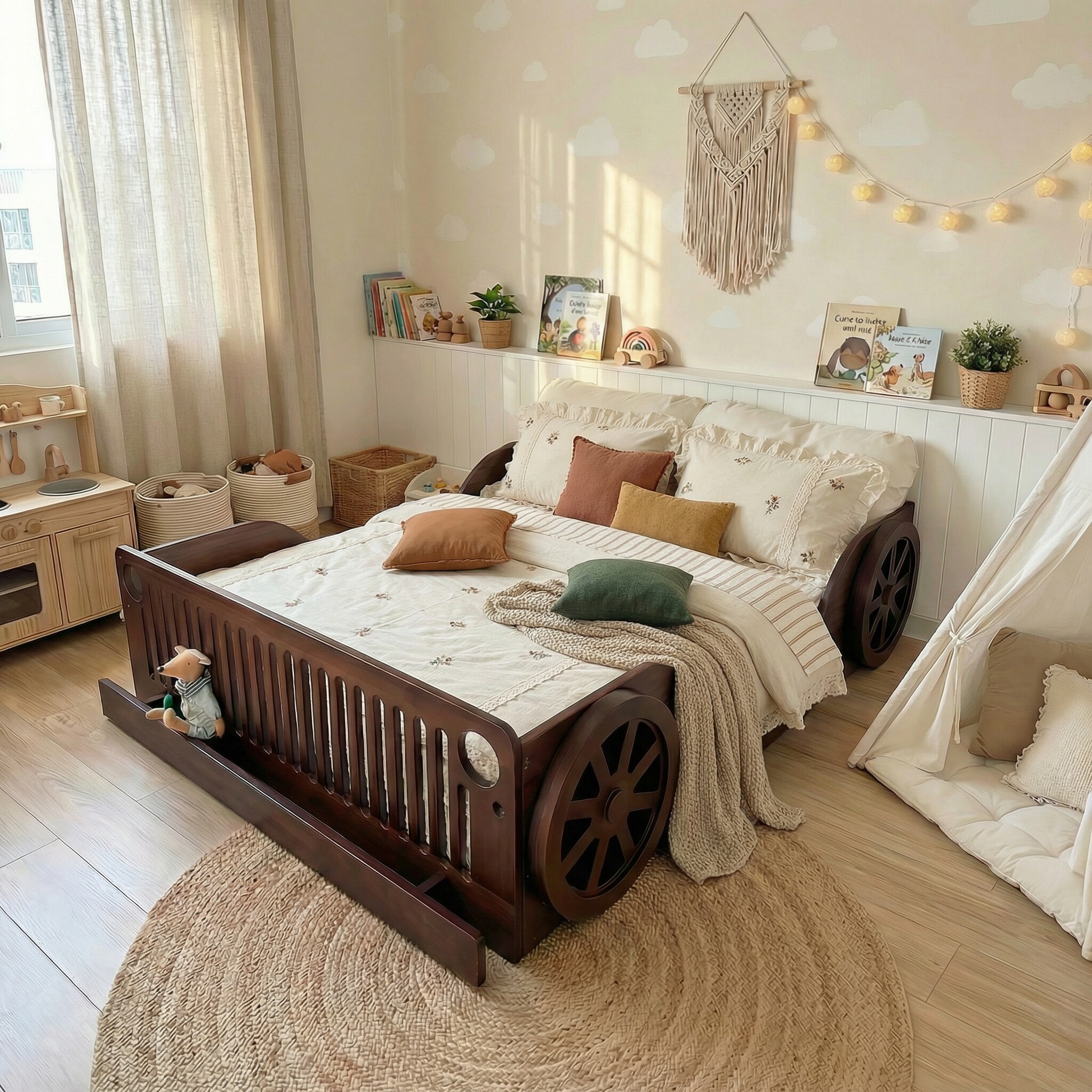 喜力美地台床儿童床男孩汽车床公主床女孩卧室榻榻米实木蒙氏护栏