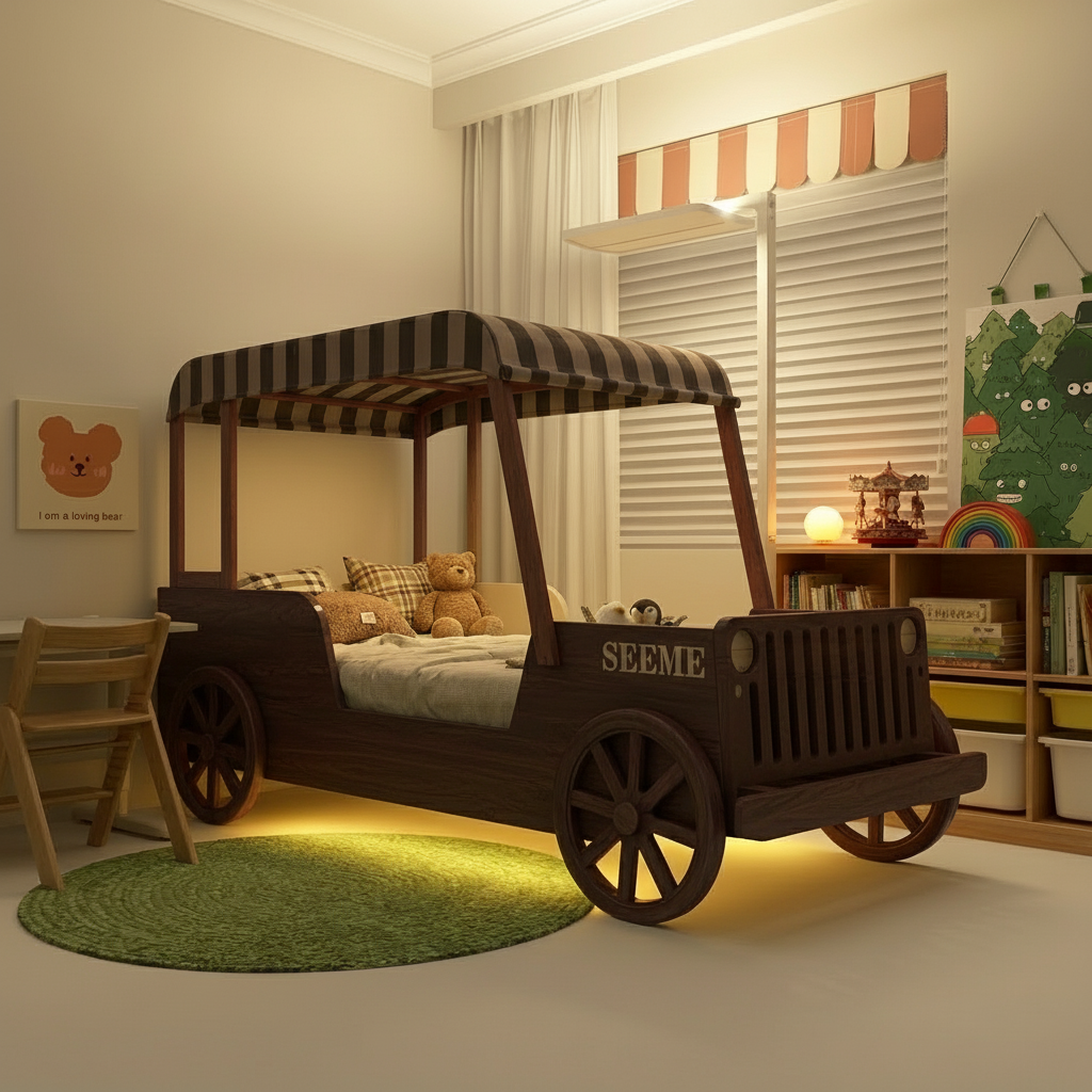 喜力美汽车床中古风儿童床男孩带护栏卧室中古风帐篷床原木男童房,住宅家具,儿童拼接床,淘宝优惠券,粉丝福利购,淘宝优惠卷