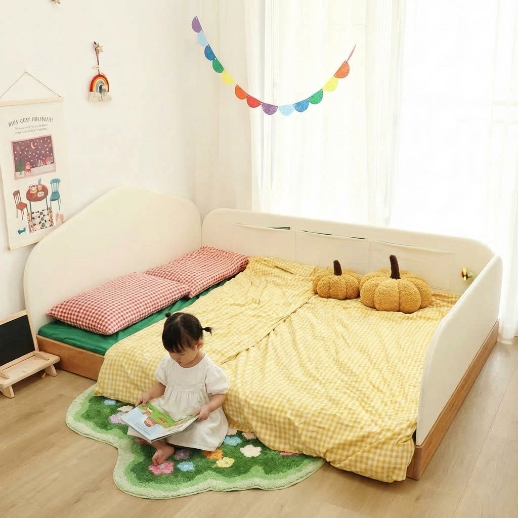 喜力美地台床儿童床男孩公主床女孩卧室榻榻米实木蒙氏护栏地板床