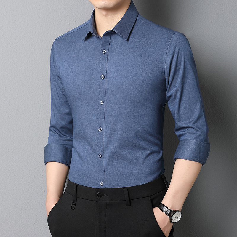 2023新款商务休闲衬衫男长袖弹力修身帅气纯色衬衣101A-CS169-P40，男装衬衫，星座101A