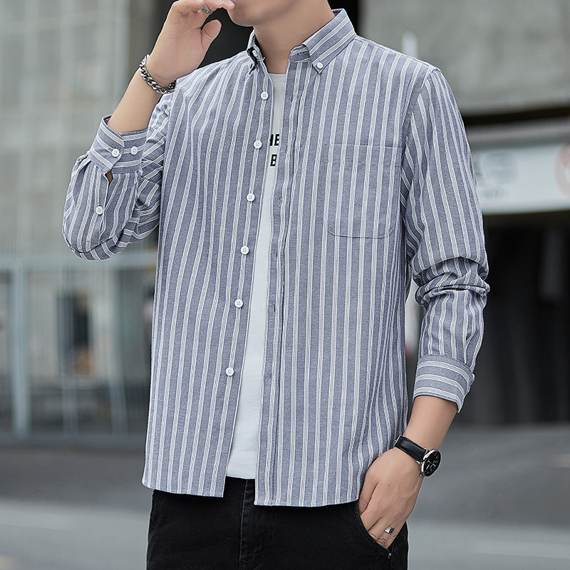 男士牛津纺衬衫长袖韩版商务休闲条纹衬衣帅气寸衫101A-CS182-P35,男装衬衫,星座101A