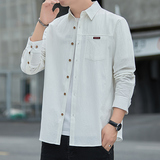 男士纯棉衬衫长袖春秋款港风宽松潮流帅气休闲衬衣101A-CS186-P35，男装衬衫，星座101A
