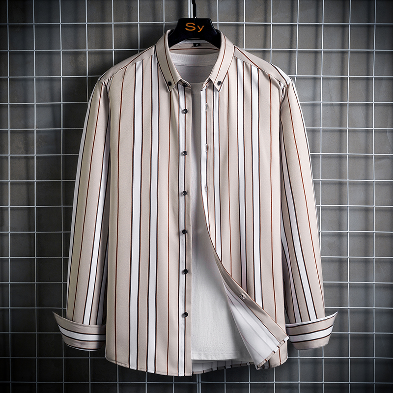 韩版弹力条纹衬衫男士长袖春秋款潮流帅气青年衬衣101A-CS193-P35，男装衬衫，星座101A