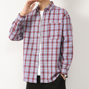 春秋款港风格子衬衫男士长袖潮流宽松休闲帅气衬衣101A-CS188-P26，男装衬衫，星座101A