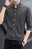 2025新款七分袖条纹衬衫男韩版弹力修身青年衬衣潮101A-CS131-P28，男装衬衫，星座101A