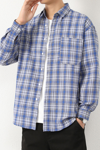 春秋款港风格子衬衫男士长袖潮流宽松休闲帅气衬衣101A-CS188-P26图片