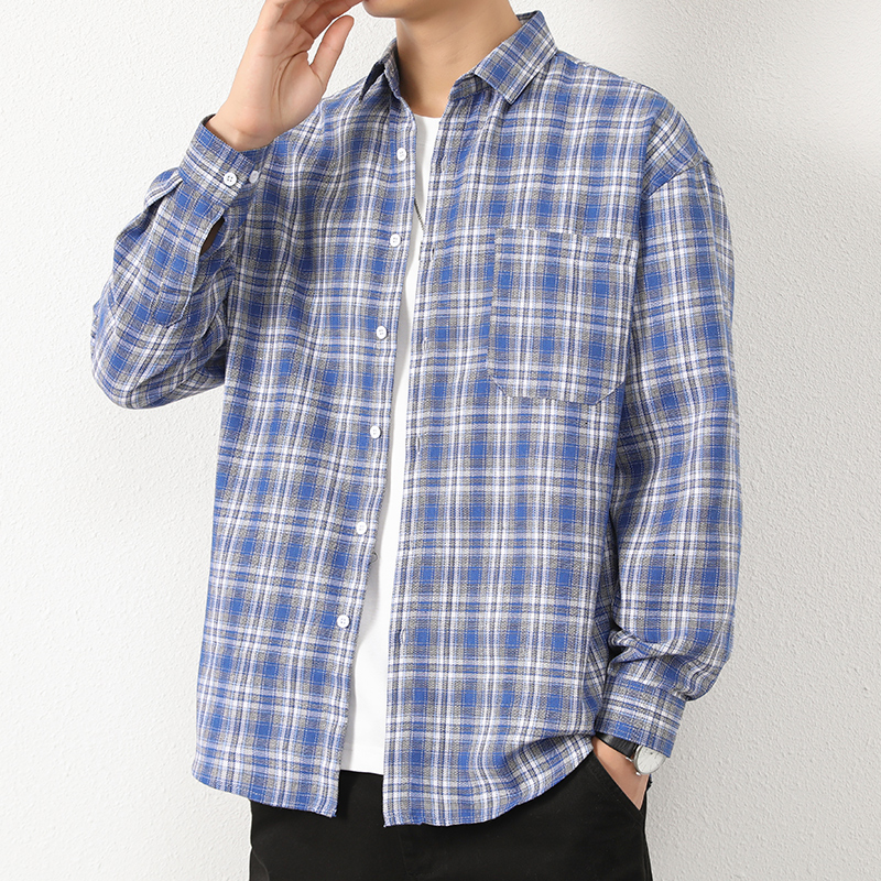 春秋款港风格子衬衫男士长袖潮流宽松休闲帅气衬衣101A-CS188-P26，男装衬衫，星座101A