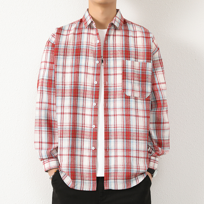 港风格子衬衫男士长袖春秋款潮流宽松休闲帅求衬衣101A-CS189-P26，男装衬衫，星座101A