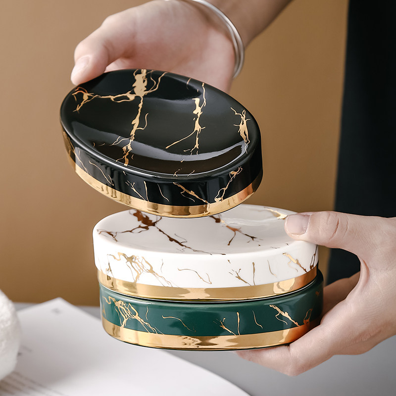 描金轻奢风陶瓷高档肥皂盒香皂盒皂碟ins风卫生间家用肥皂碟托盘,家庭/个人清洁工具,皂盒,淘宝优惠券,粉丝福利购,淘宝优惠卷