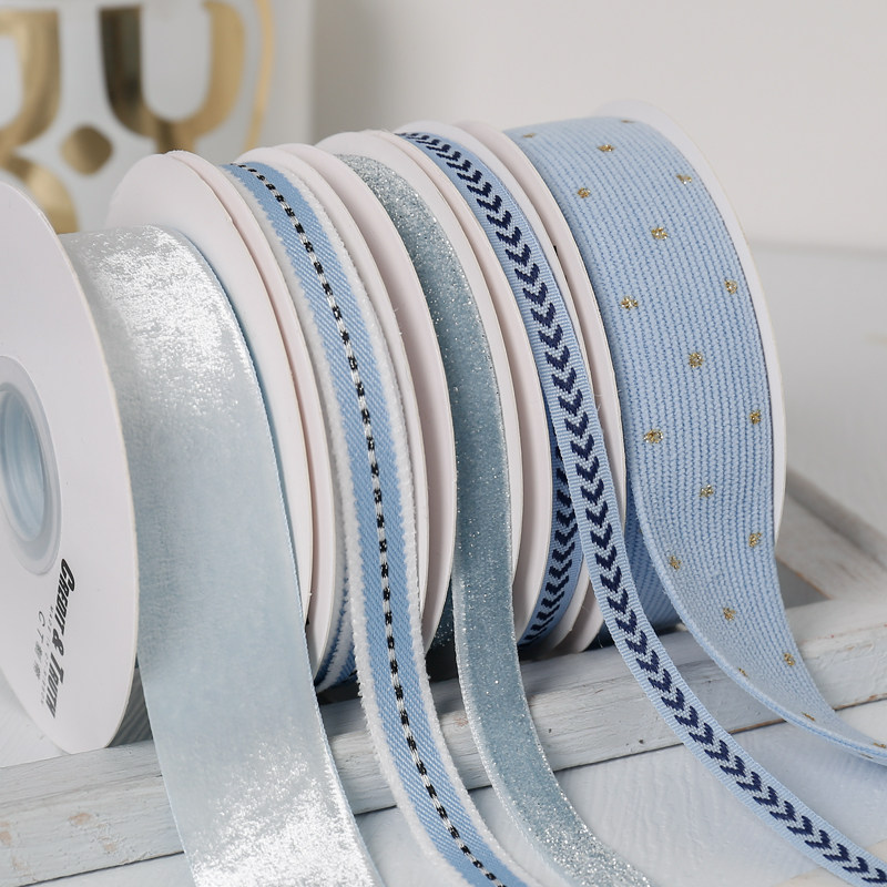 奶油蓝色系小清新蛋糕装饰丝带手工DIY发饰配件礼物婚礼缎带绸带