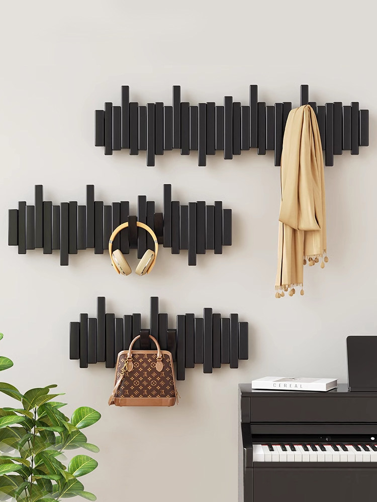 实木钢琴键挂衣架免打孔墙上壁挂衣钩玄关卧室2025新款家用衣帽架