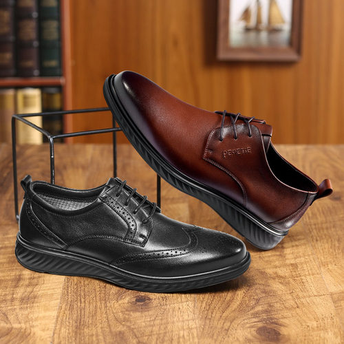 量橙商务休闲皮鞋头层牛皮男鞋