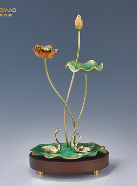 新中式铜摆件好事连连高端艺术书房客厅玄关电视柜荷花家居装饰品