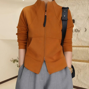 双腰线大码开衫外套女士秋季新款半高领拉链口袋上衣时尚百搭外搭