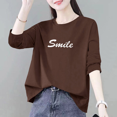 长袖t恤女款2025新款秋衣外穿大码圆领上衣中年妈妈显瘦遮肚打底