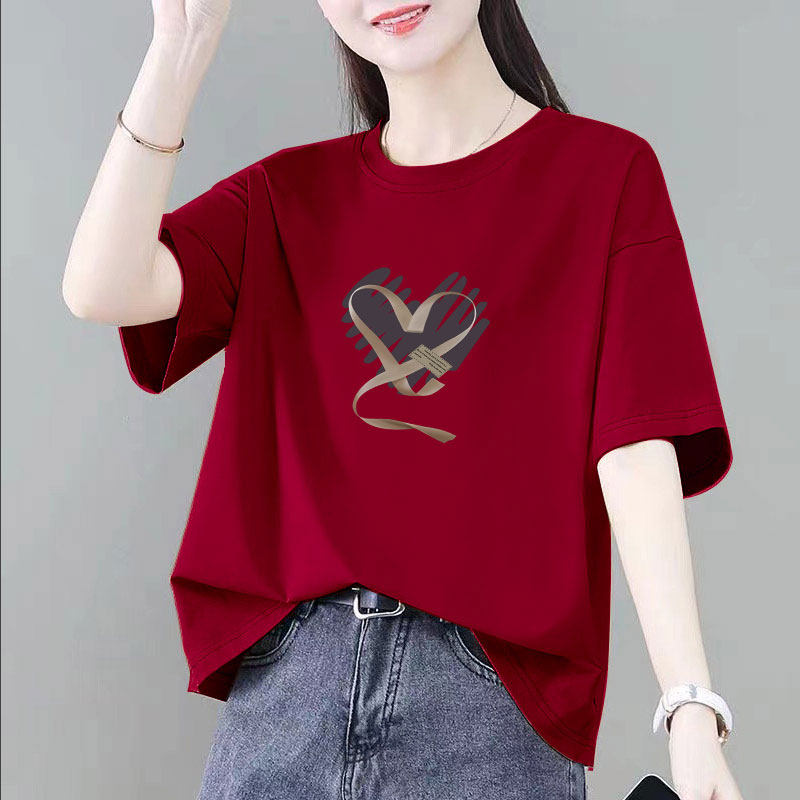 夏季正肩短袖t恤女2026新款洋气减龄百搭大码宽松遮肚子显瘦体恤图片
