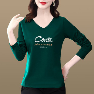 宽松洋气减龄显瘦上衣内搭叠穿0818c 长袖 V领t恤士季 新款 大码