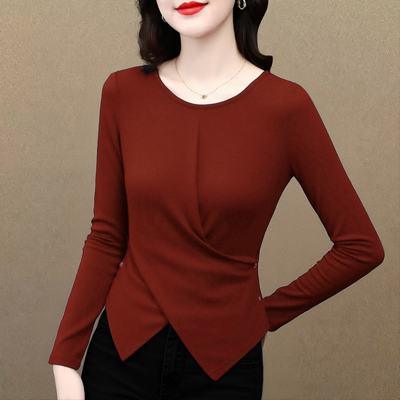 打底衫女2025秋装新款大码女装洋气减龄长袖T恤遮肚藏肉显瘦上衣