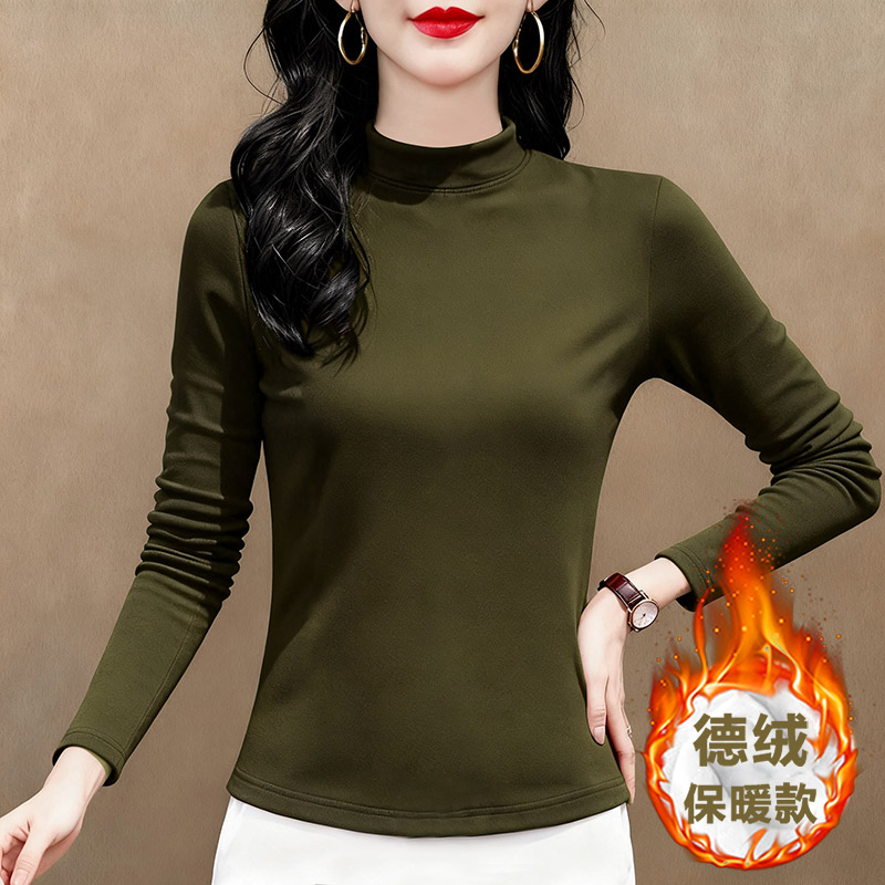 小立领保暖打底衫女秋冬装新款德绒修身半高领设计感内搭长袖上衣